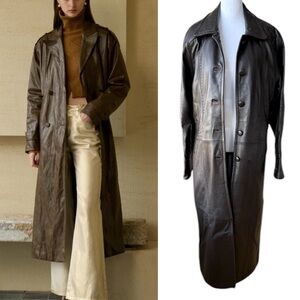 Vintage Studio Works Chocolate Brown Ankle Length Leather Trench Coat Size Small